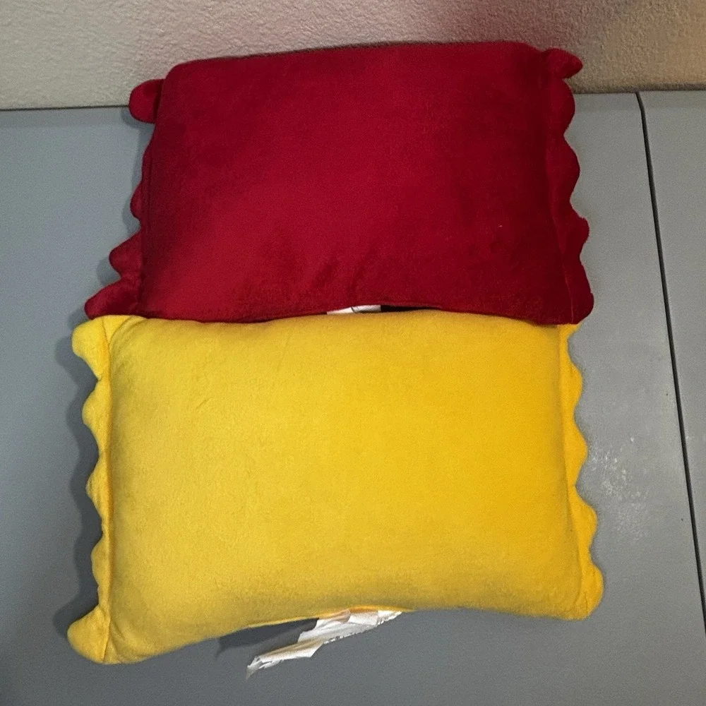 Ketchup And Mustard Packets Pillow Set Fun Food Condiment Home Decor Soft Fuzzy
